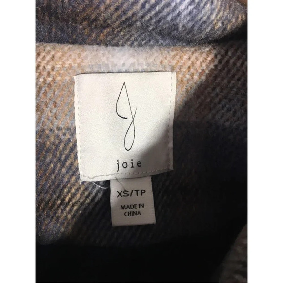 Womens Joie Coat Jacket Plaid Thick Wool Blend Tie Waist Pea Coat Winter Fashion - Picture 2 of 7